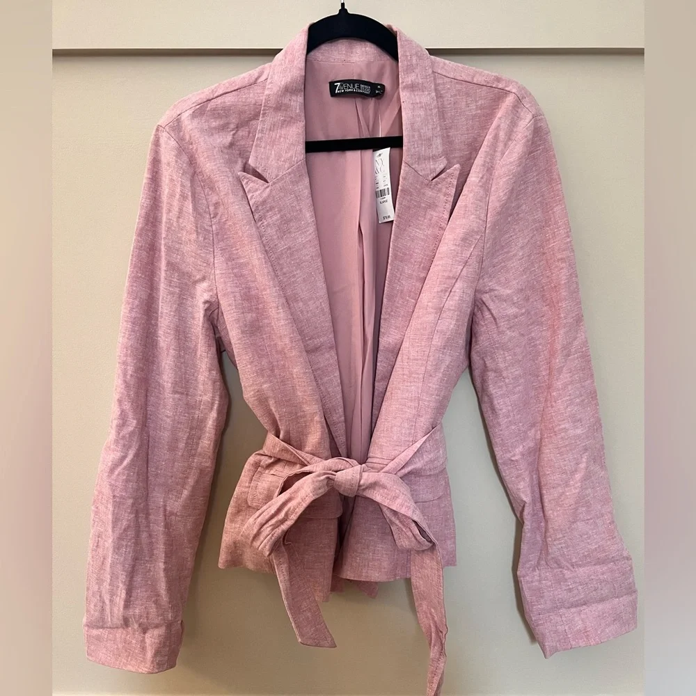 New York & Co Pink Linen Blend Tie Waist Blazer - Picture 1 of 3